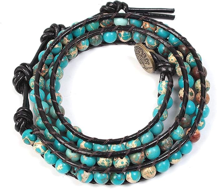 ZOSOJONA Boho Wrap Bead Bracelet for Women - Handmade Adjustable Natural Stone Beaded Bracelets Rope Yoga Healing Bracelet Bangle Hippie Jewelry