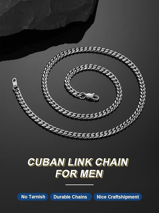 ChainsPro Chunky Miami Cuban Link Chains for Men,Stainless Steel Cuban Chain Necklace,4.8/6/10/14mm Width,No Tarnish& Thick Hip Hop Jewelry,18-30 inch Length, Black/Gold Plated/Silver,Send Gift Box