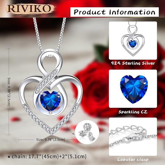 RIVIKO Infinity Heart Symbol Necklace for Women 925 Sterling Silver Love Heart Pendant Valentine's Day Mother's Day Anniversary Birthday Christmas Jewelry Gifts for Women Mom Wife Sister Her Friends