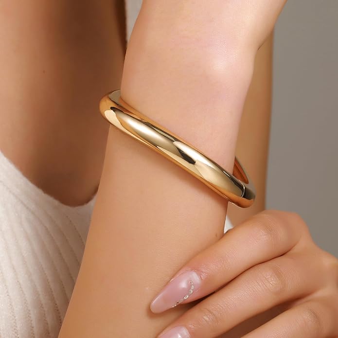 jokcde Chunky Gold/Silver Gold Cuff Bangle Bracelets for Women Trendy Hinged Cuff Open Wide Chunky Gold Bracelet Minimalist Bangle Jewelry Gift
