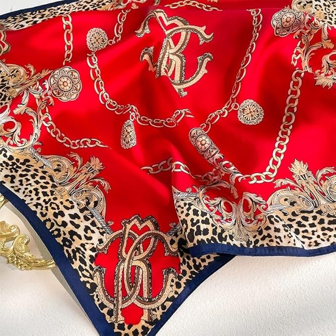 ANDANTINO 100% Pure Mulberry Silk Small Square Scarves -21'' x 21''- Digital Printed Neckerchief –Women Men Lightweight Scarf