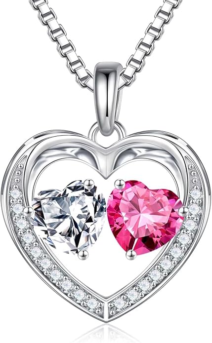 Iefil Christmas Gifts for Women Wife - 925 Sterling Silver Heart Birthstone Necklace, Anniversary Birthday Gifts for Women Wife Girlfriend Mom, Birthstone Jewelry Gift for Her