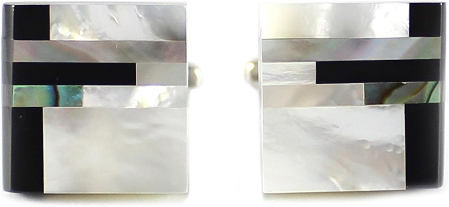MENDEPOT Classic Genuine Onyx and Mother of Pearl Cufflinks Men Classic Cuff links With Box