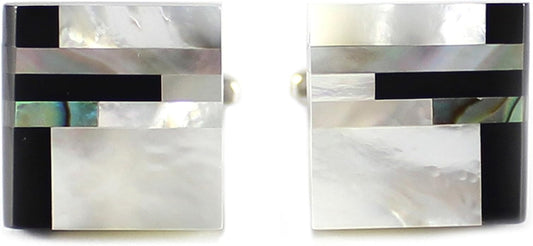 MENDEPOT Classic Genuine Onyx and Mother of Pearl Cufflinks Men Classic Cuff links With Box