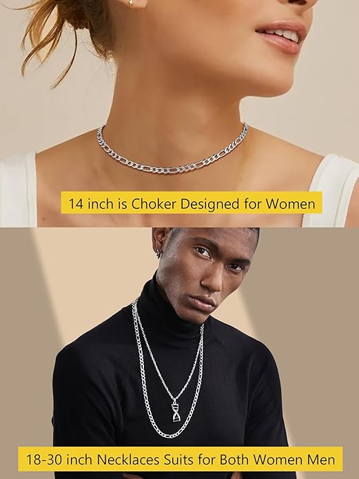PROSTEEL 316L Stainless Steel Figaro Cuban Chain Necklace for Men, Black/18K Real Gold Plated, 4/5/6/7.5/9/10/13mm, 14inch-30inch, Come with Box