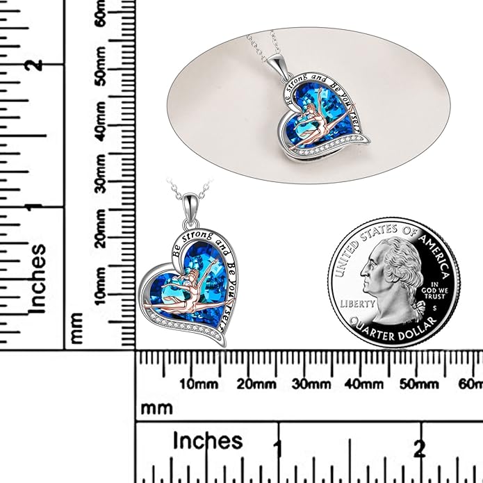 POPLYKE Sports Gifts for Girls Sterling Silver Gymnastics/Ballerina/Piano/Reading Heart-Shaped Pendant Necklace for Women