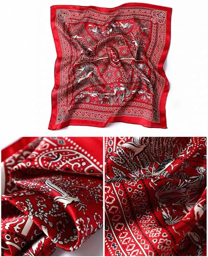 ANDANTINO 100% Pure Mulberry Silk Small Square Scarves -21'' x 21''- Digital Printed Neckerchief –Women Men Lightweight Scarf