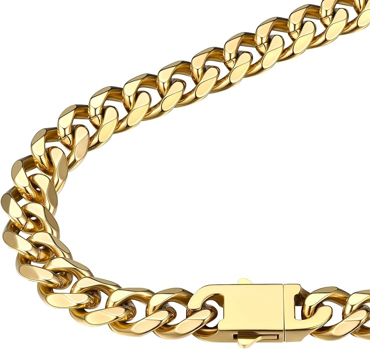 FindChic Cuban Link Chain for Men, 6/9/12mm Necklace Chain, Black/Gold Plated/Stainless Steel Necklace, Hypoallergenic & Tarnish-Proof Men's Jewelry Hip Hop Accessories, 18-30" Length Options