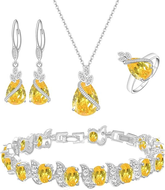 ZCGJWE Wedding Jewelry Set for Women Gem Necklace Earrings Bracelet Luxury Jewelry Set Birthday Valentine's Day Mother's Day Christmas Prom Jewelry Gift