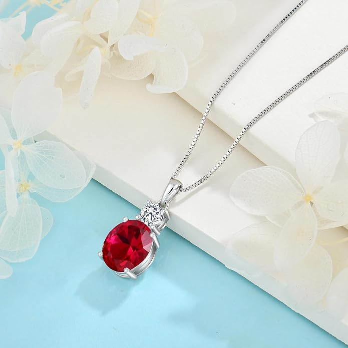 Birthstone Necklace for Women 925 Sterling Silver Oval Cut Cubic Zirconia Pendant Jewelry Gifts for Her