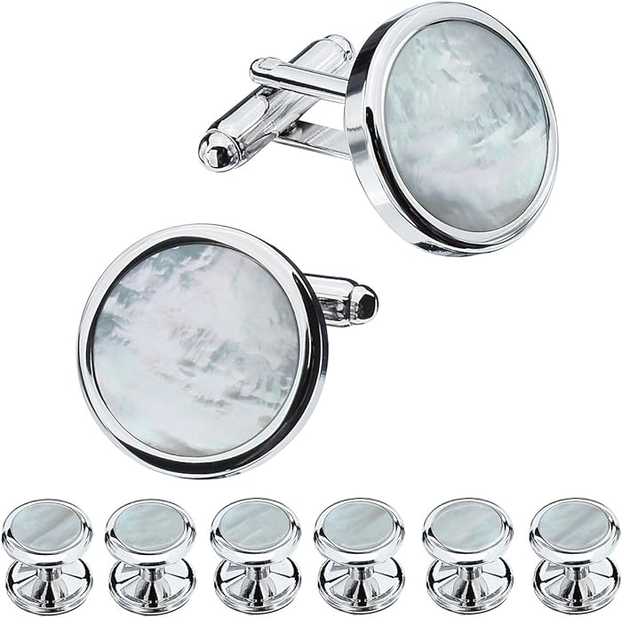 HAWSON Fashion Mother-of-Pearl Tuxedo Shirt Button and Cufflink Set, Specially Designed for Wedding Business