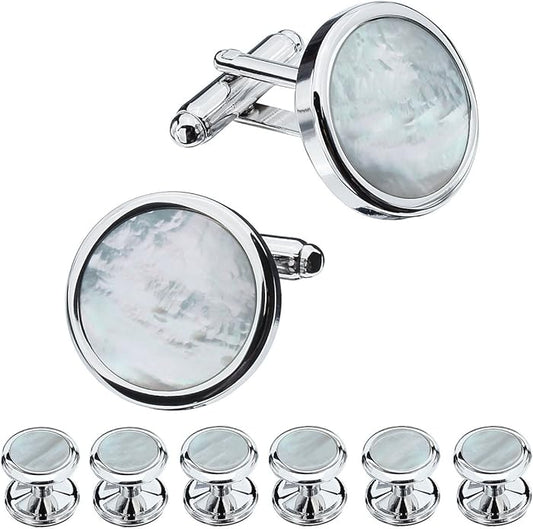 HAWSON Fashion Mother-of-Pearl Tuxedo Shirt Button and Cufflink Set, Specially Designed for Wedding Business