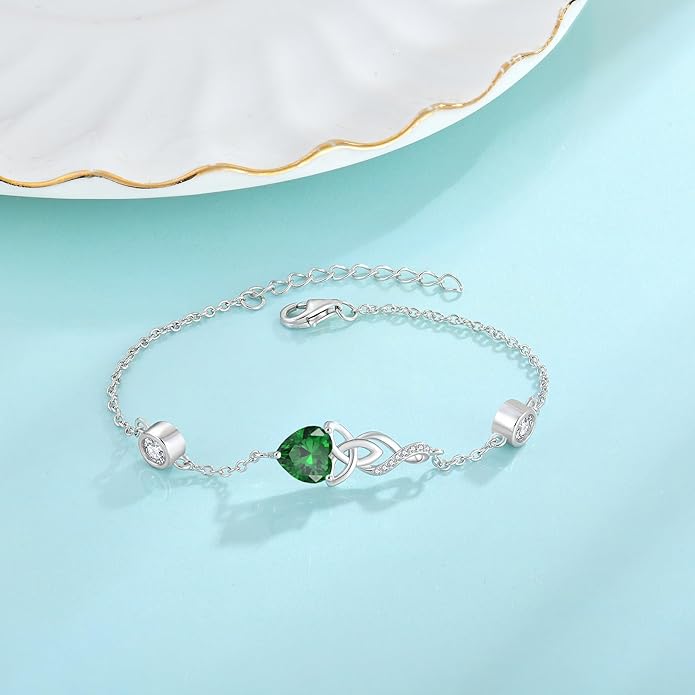 Infinity Celtic Knot Bracelet 925 Sterling Silver Birthstone Bracelet Irish Jewelry Gifts for Women