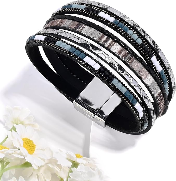 VIBILIA Boho Leather Wrap Bracelets for Women Multi-Layer Bracelets with Strong Clasp Jewelry for Women