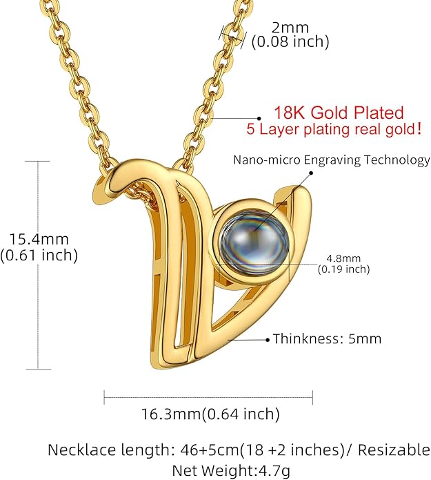 Custom4U Personalized Initial Picture Necklace for Women, Projection Necklace with Picture Inside, Gold/Silver Letter Pendant Necklace, Custom Photo Gifts for Mom Wife Birthday Valentines
