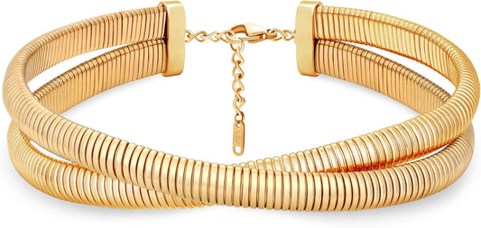 MISS RIGHT Chunky Gold Chain Statement Choker Necklace for Women Trendy, 14K Gold Plated Thick Snake Chain Collar Torque Layered Necklaces Jewelry Gifts