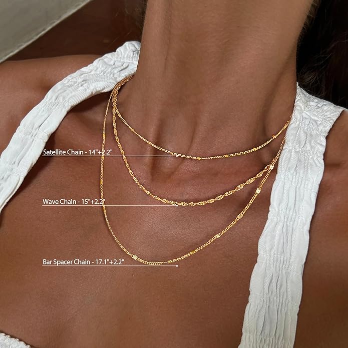 Layered Necklaces for Women, Dainty 14K Gold Plated Herringbone Chain Necklace Set Chunky Gold Necklace Stack Layering Choker Necklaces for Women Trendy Fashion Waterproof Jewelry