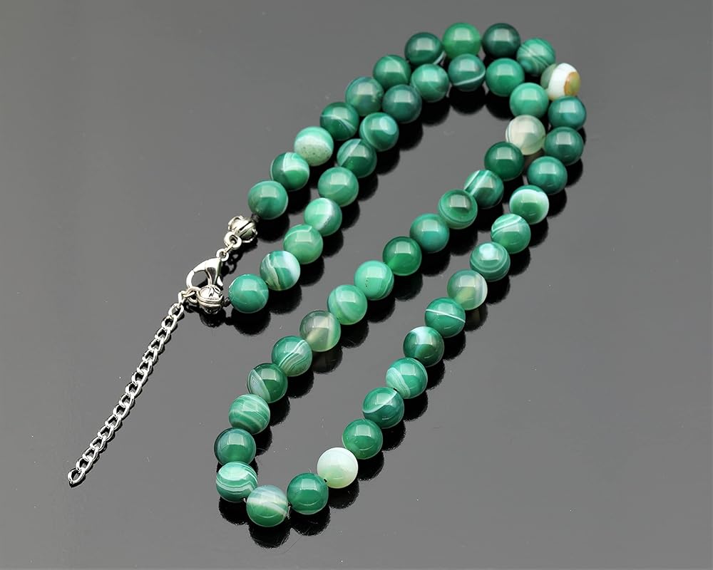 Natural Green Agate Beaded Choker, Genuine Green Crystal Necklace, Fancy Gemstone Choker, 8mm Beads, Unique Fashion Jewelry, Healing Crystal Chakra Necklace, Durable Stone Necklace, Gemini Necklace