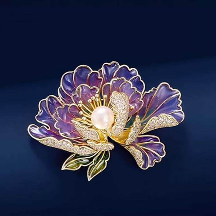 Vintage Botanical Flower Brooch for Women - An elegant crystal - inlaid metal pin accessory suitable for dresses, jackets, and scarves