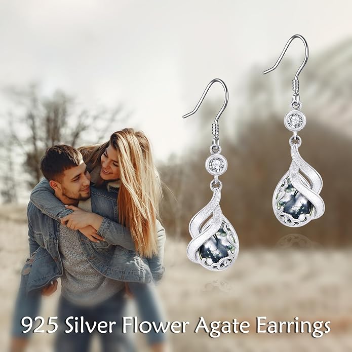 AOBOCO Butterfly/Dragonfly/Bee/Ladybug Leverback Earrings 925 Sterling Silver Rose Lotus Tulip Flower Filigree Dangle Earrings Teardrop Moonstone Larimar Turquoise Abalone Shell Jewelry Birthday Gifts for Women