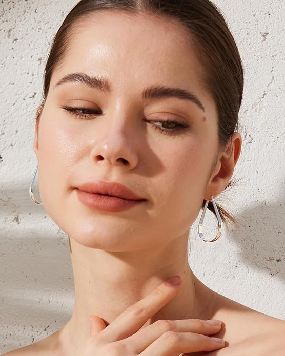 925 Sterling Silver Hoop Earrings for Women Hypoallergenic Oval Sterling Silver Hoop Earrings Large Silver Hoops Earring Lightweight Thick Silver Hoops Earrings for Women 30/40/55/65MM