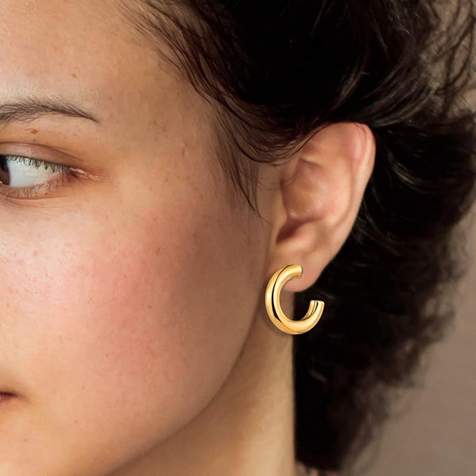 6 Pairs 14K Gold Plated Hoop Earrings for Women Lightweight Chunky Hoop Earrings Multipack Hypoallergenic, Thick Open Twisted Huggie Hoops Earring Set Jewelry for Gifts.