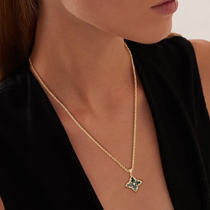 Fettero Gold Clover Necklace for Women Dainty 14K Gold Plated CZ Pendant Necklace Adjustable Chain Choker Charm Colorful Clover Pendant Lucky Necklaces for Women Jewelry