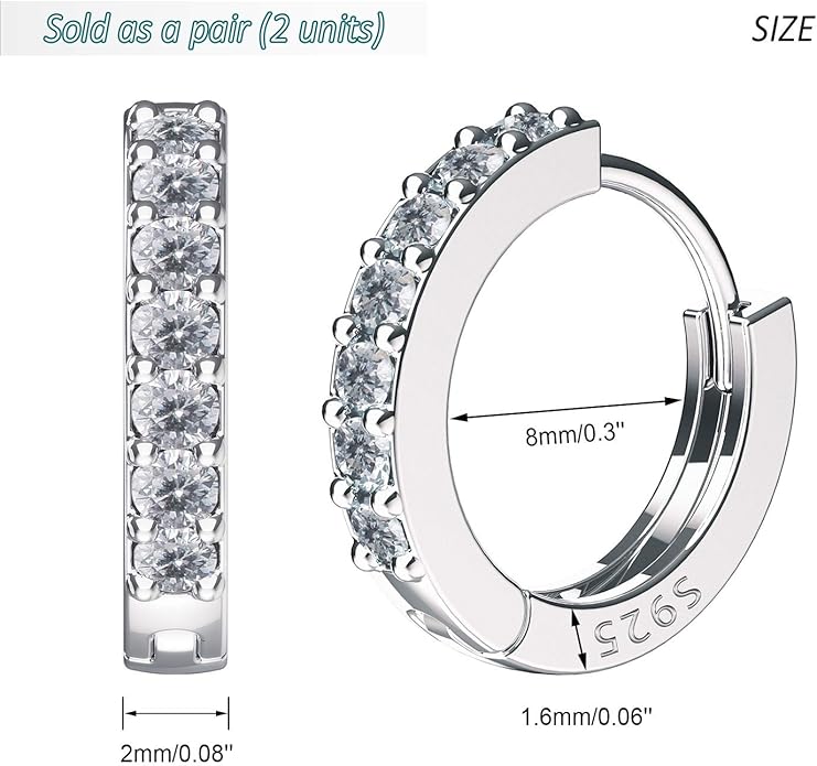 SWEETV 925 Sterling Silver Huggie Hoop Earrings for Women Girls-Tiny Small Cartilage Hoop Earring