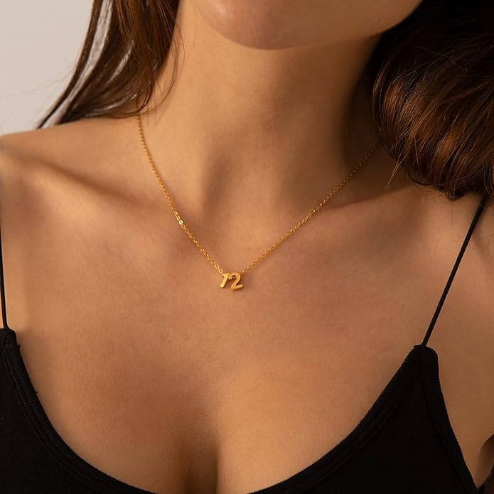 Number Necklace for Women Dainty 18K Gold Plated Pendant Necklace Charm Birth Month Personalized Jewelry Birthday Gift