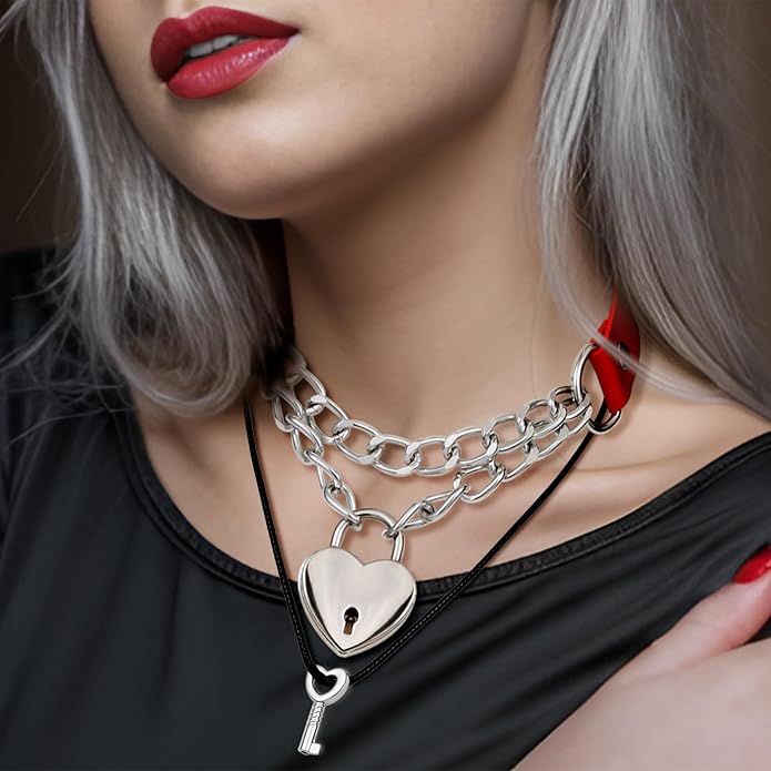 MILAKOO PU Leather Punk Choker Necklaces Circle/Heart Charm Adjustable Collar Necklace for Women