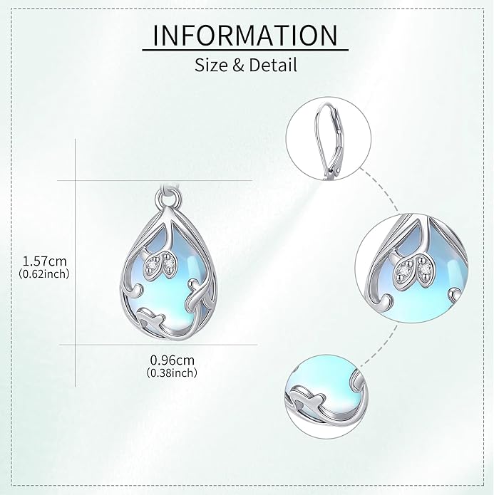 Filigree Drop Earrings 925 Sterling Silver Moonstone Teardrop Earrings Dangle Jewelry Gifts for Women