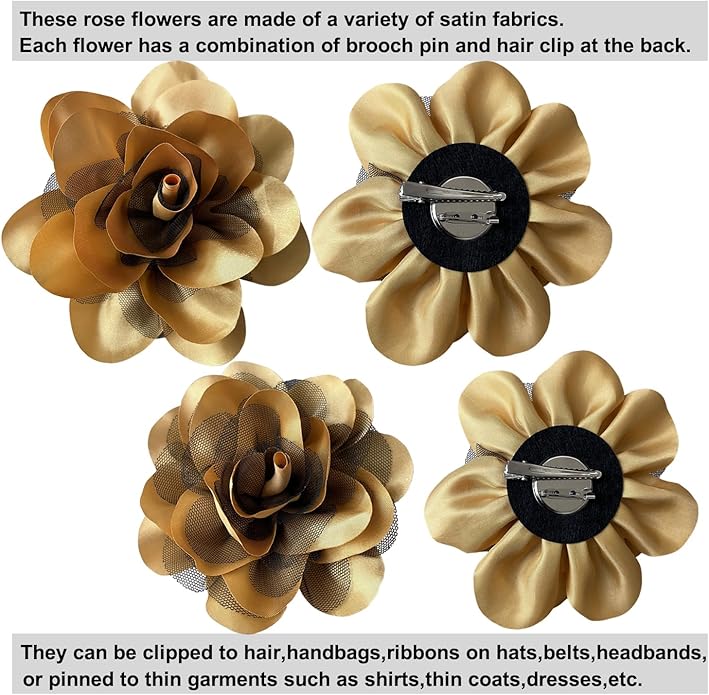 Women's Brooches 4pcs Rose Flower Hair Clip Flamenco Dancer Pin up Mexican Hair Flowers Clips Hairpin Brooch Tea Party Hats Headpieces