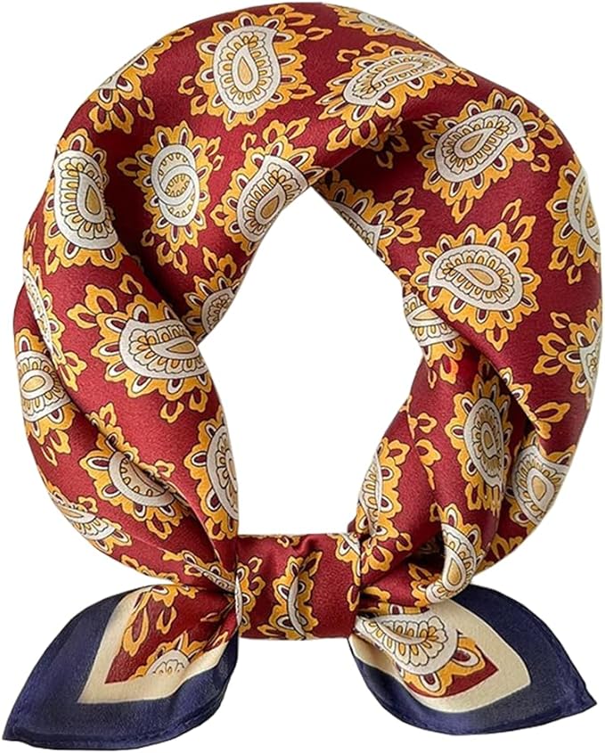 ANDANTINO 100% Pure Mulberry Silk Small Square Scarves -21'' x 21''- Digital Printed Neckerchief –Women Men Lightweight Scarf