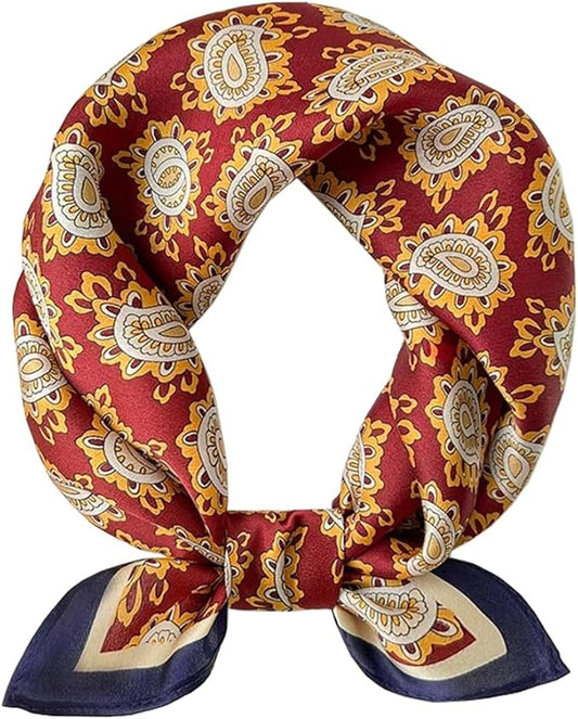 ANDANTINO 100% Pure Mulberry Silk Small Square Scarves -21'' x 21''- Digital Printed Neckerchief –Women Men Lightweight Scarf