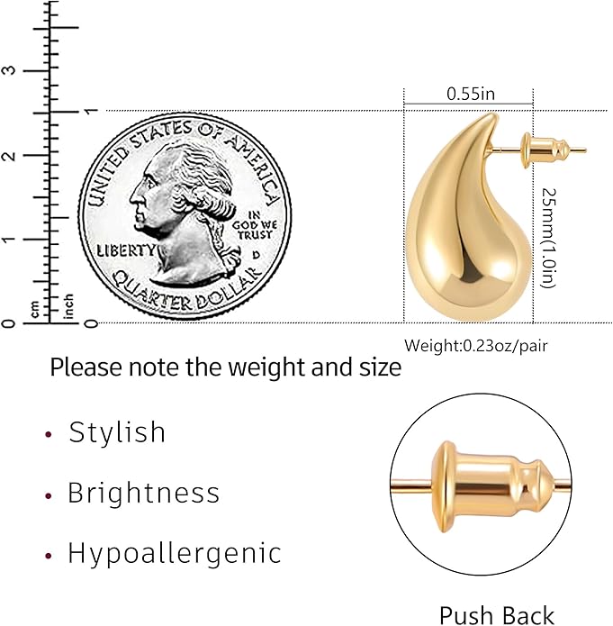 Gacimy Teardrop Earrings Dupes for Women 14K Gold Plated, Chunky Drop Earrings for Women with 925 Sterling Silver Post