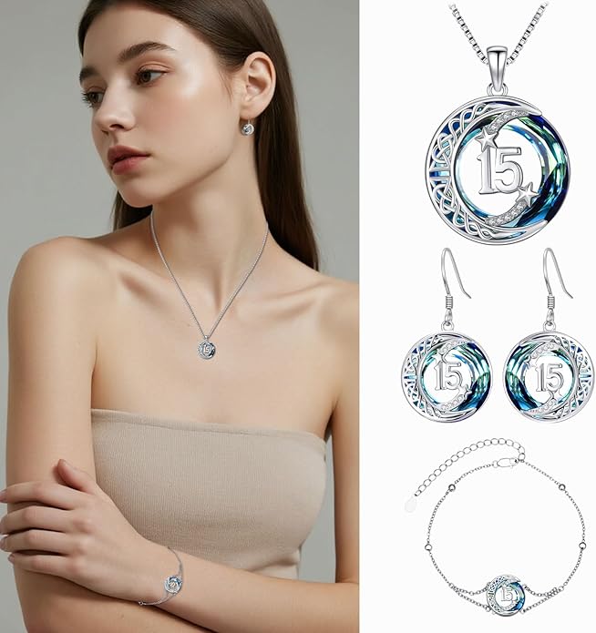 JUSTKIDSTOY Birthday Gifts Bracelet for Women Girls 925 Sterling Silver Celtic Moon Star Bracelets with Blue Crystal Pendant Jewelry for Sister Friends
