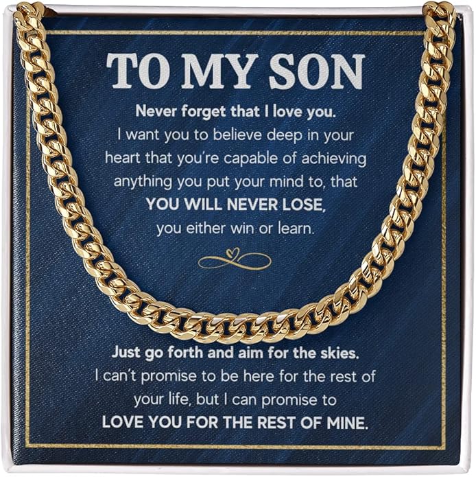 FG Family Gift Mall To My Son From Mom, Son Gifts From Mom and Dad, Mother and Son Necklace, Birthday Gift For My Son Graduation Christmas Cuban Link Chain Necklace Present