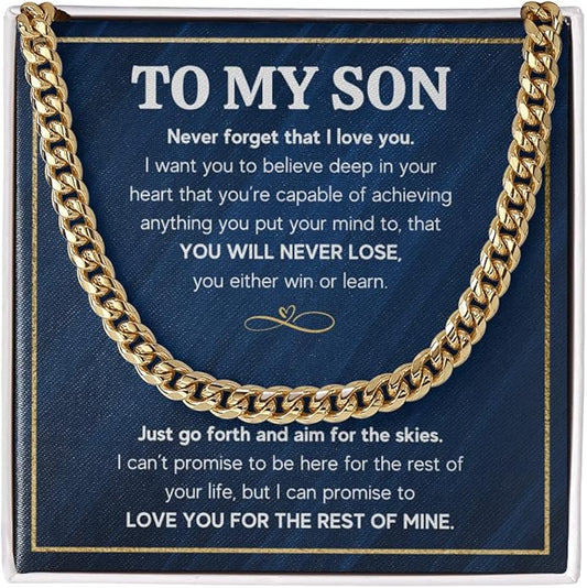 FG Family Gift Mall To My Son From Mom, Son Gifts From Mom and Dad, Mother and Son Necklace, Birthday Gift For My Son Graduation Christmas Cuban Link Chain Necklace Present