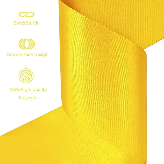 LEEQE Yellow Gold Satin Ribbon 4 inch X 15 Yards Polyester Ribbon for Gift Wrapping Very Suitable for Weddings Party Hair Bow Invitation Decorations and More