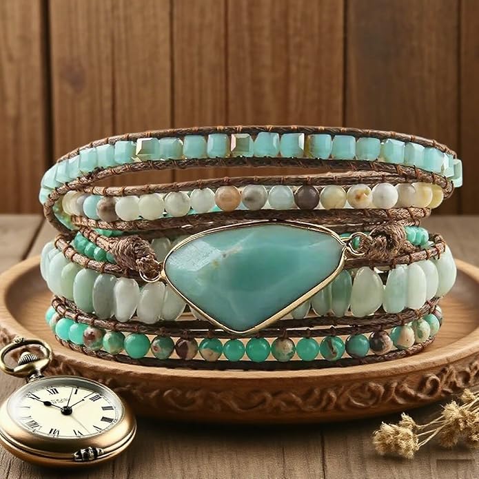 ZOSOJONA Boho Handmade Natural Stone Wrap Bracelets Turquoises Crystal Beads Bracelet Jewelry