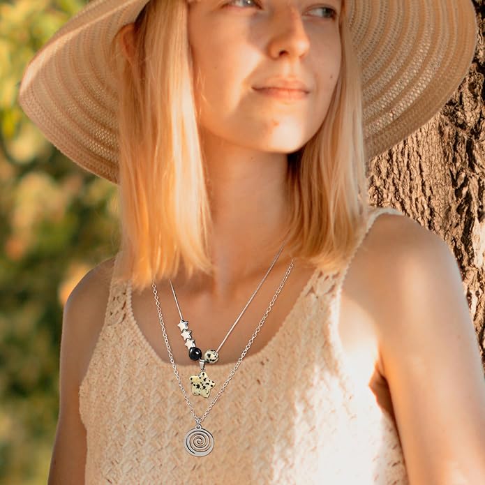 Multilayer Y2k Star Necklace Fairy Grunge Bracelets Set Handmade Fairycore Grunge Jewelry Gothic Swirl Star Necklace Punk Rock Roll Music Guitar Grunge Accessories for Women Men