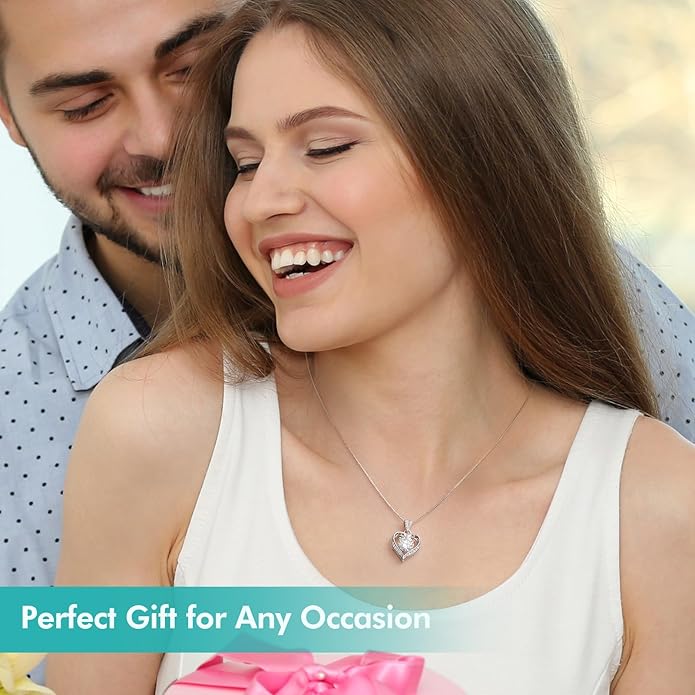 Moissanite Necklace for Women Moissanite Lab Created Diamond Heart Pendant Necklace Sterling Silver 1-3 Carat, Engraved with 'I LOVE YOU', Jewelry Gifts, for Wife, for Girlfriend, for Mom, Birthday Gift, Anniversary Present