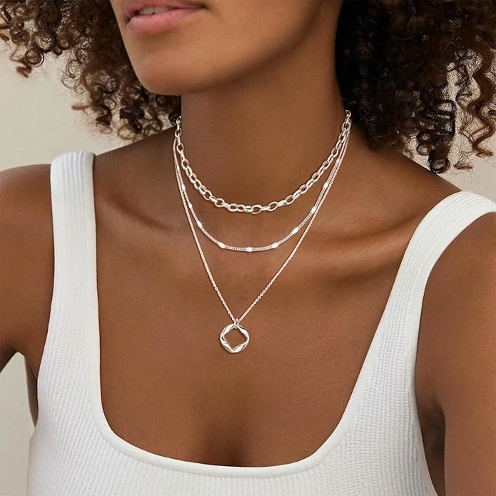 OGD Layered CZ Rondelle Pendant Necklaces for Women, 14K Gold Plated Trendy Mariner Chain Dainty Circle Rondelle Pendant Choker Necklace for Women Two-Toned Cubic Zirconia Gold Necklace