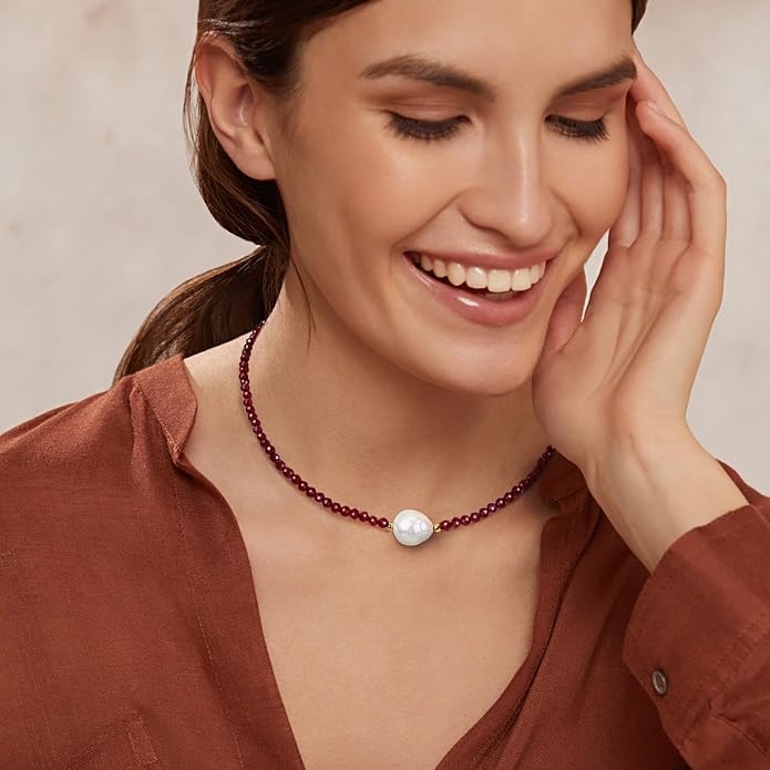 Beaded Necklace Pearl Necklaces for Women Single Pearl Necklace 11-12mm Freshwater Pearl Necklace Trendy Jewelry Gift Birthstone Bead Necklaces Pearl Choker Adjustable Chain