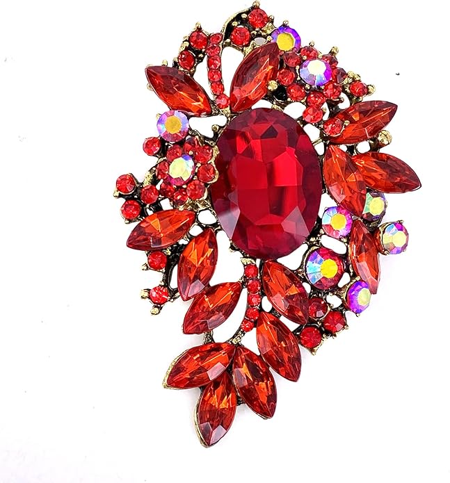 LAXPICOL Vintage Sparkly Austrian Crystal Flower Leaf Bouquet Clusters Big Large Brooch Pin for Women Gold Tone