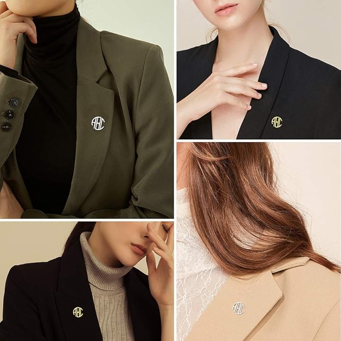 Custom4U Custom Name Pin Personalized Brooch Pins for Women Men Stainless Steel Name Tag with Letters/Initials - Silver/Gold/RoseGold/Black Customized Jewelry Gifts for Birthday Wedding Business Party