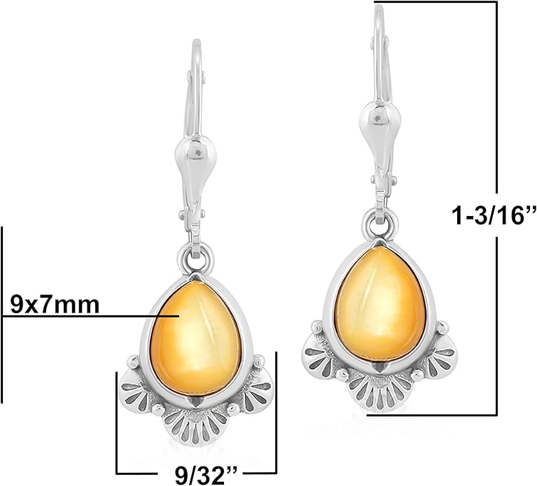American West Jewelry Sterling Silver and Pear Shape Genuine Gemstone Fan Lever Back Earrings