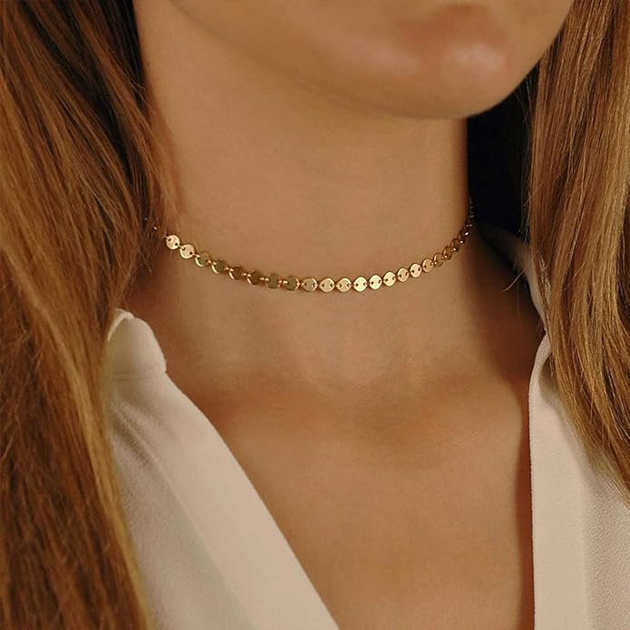 14K Gold Necklace for Women, Womens Dainty Chain Necklace Plated Shining Dots Satellite Choker Box Chain, Women Layering Necklaces