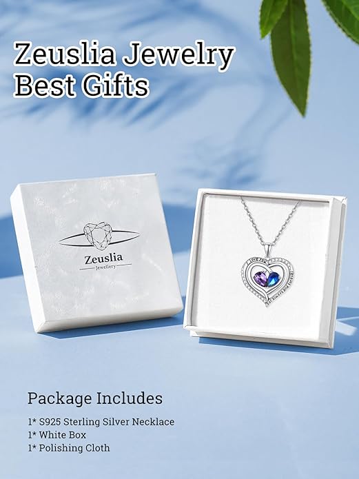 Zeuslia Double Birthstone Necklace Gifts for Wife - 925 Sterling Silver Sunflower/Rose/Crown Cross/Compass/Heart Pendant I Love You Necklace, Anniversary Birthday Gifts for Wife Girlfriend Mom Her