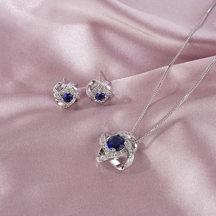 AMYJANE Bridal Jewelry Set for Women - Crystal Cubic Zirconia Love Knot Necklace Stud Earrings Elegant CZ Jewelry Set for Wedding Bride Bridesmaids Gift Set